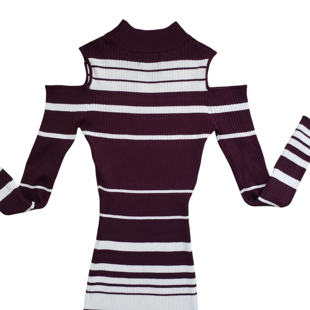 Say What Striped Dress Womens Small Burgundy Long Sleeve Ribbed Bodycon Y2K - Picture 10 of 10